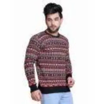 Round Full Sleeves Men Multicolor Woolen Pullover